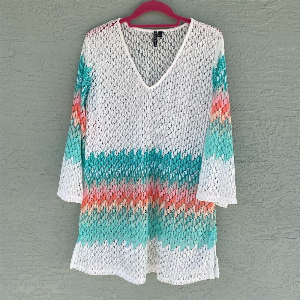 Pacific Beach Women's Multicolor Crochet Beach Cover-Up Size L